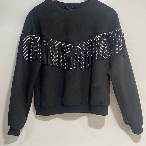 Alice Blue Tops - Black Studded Fringe Pullover